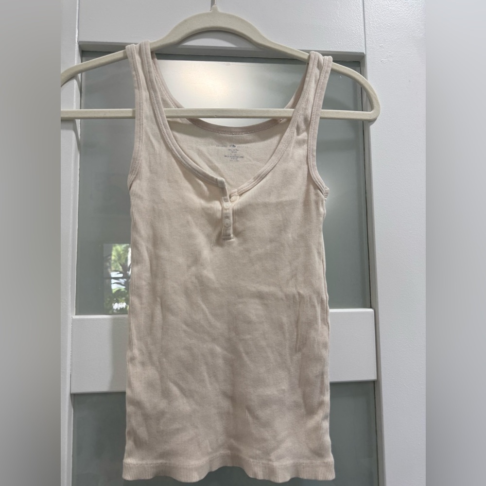 Brandy Melville Cream Ribbed Button-Up Top